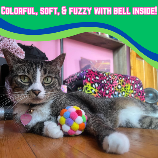 Smokey's Stash Cat Toy Plush Pom Cat Balls with Bells Inside