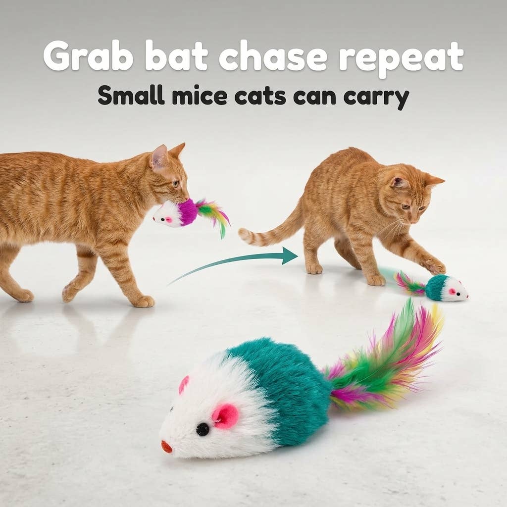 Multi Color Faux Fur Cat Mice Toys (12-Pack)