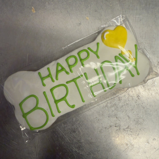 Fetch! Dog Treats Happy Birthday White Base/Green Letters
