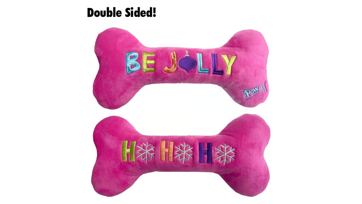 Lulubelles Holiday Plush Bone Dog Toy Be Jolly